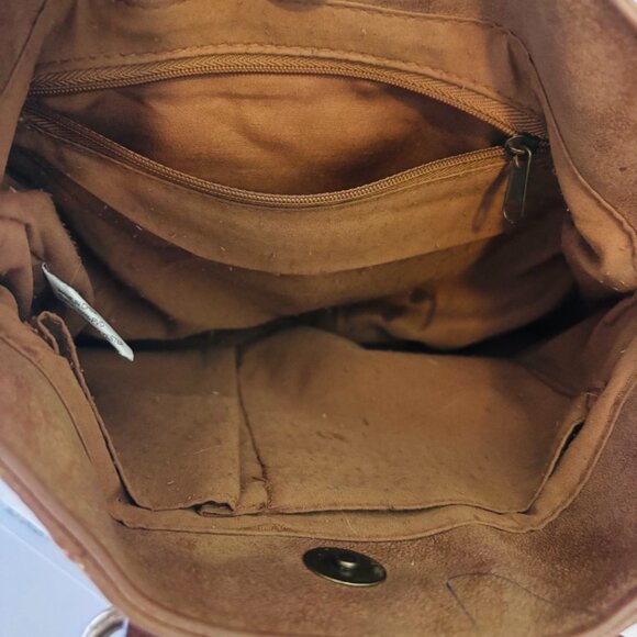 Boho Laser Cut Crossbody Bag Cognac Brown Ring Handle Festival Bag - Picture 2 of 8